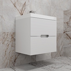 Style Line Тумба с раковиной Матис 60 подвесная белая матовая – фотография-4